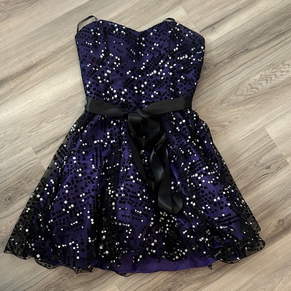 Masquerade Purple and Black Sequin Mini Dress - Picture 1 of 4